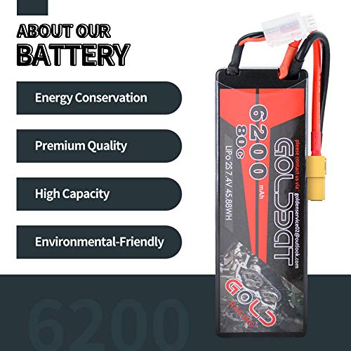GOLDBAT Champion RC Lipo Battery 2S 80C 7.4V LiPo 5200mAh Hardcase with Deans Plug (6200 2s 80c 2packs XT60) – Bild 6