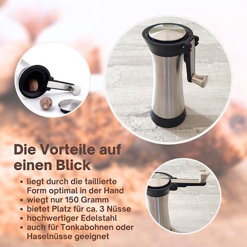 TOPANBIETER 999 Muskatmühle aus Edelstahl mit Aufbewahrungsbehälter und einklappbarer Kurbel Muskatreibe passend auch für Tonkabohnen thumbnail 3