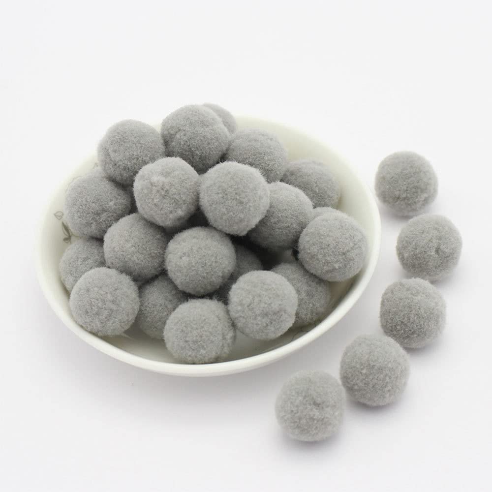 20 mm, approx. 50 pieces, colourful mini pompoms for crafts, felt balls, colourful pom pom balls, small pompoms, fluffy plush balls for decorating, sewing, DIY, creative crafts, light grey