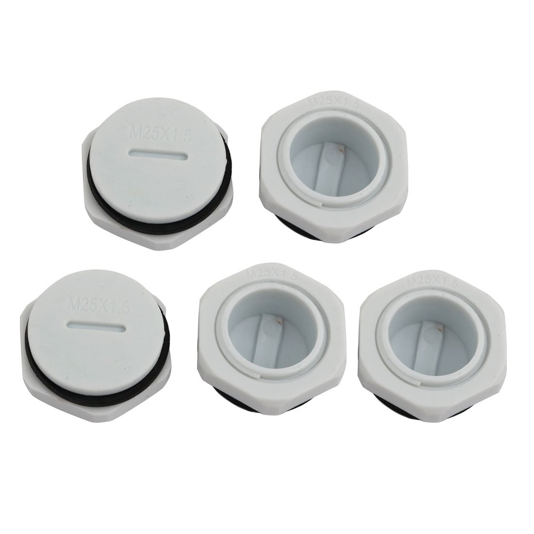 sourcingmap 5pcs GLW-M25 Nylon Threaded Cable Gland Cap Round Screw-in Cover Gray w Washer
