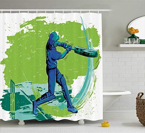 lovedomi Sports Style Shower Curtain Cricket Player Pitching to Win The Competition Champion Team Brush Effect Pattern Fabric Bathroom Decoration pop Cloth Shower Curtain with 12 Hooks New