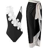 IBAKOM Three Pieces Swimsuits for Women with Matching Wrap Skirt Swim Top Tummy Control Bikin Bottom Mesh Sheer Cover Ups