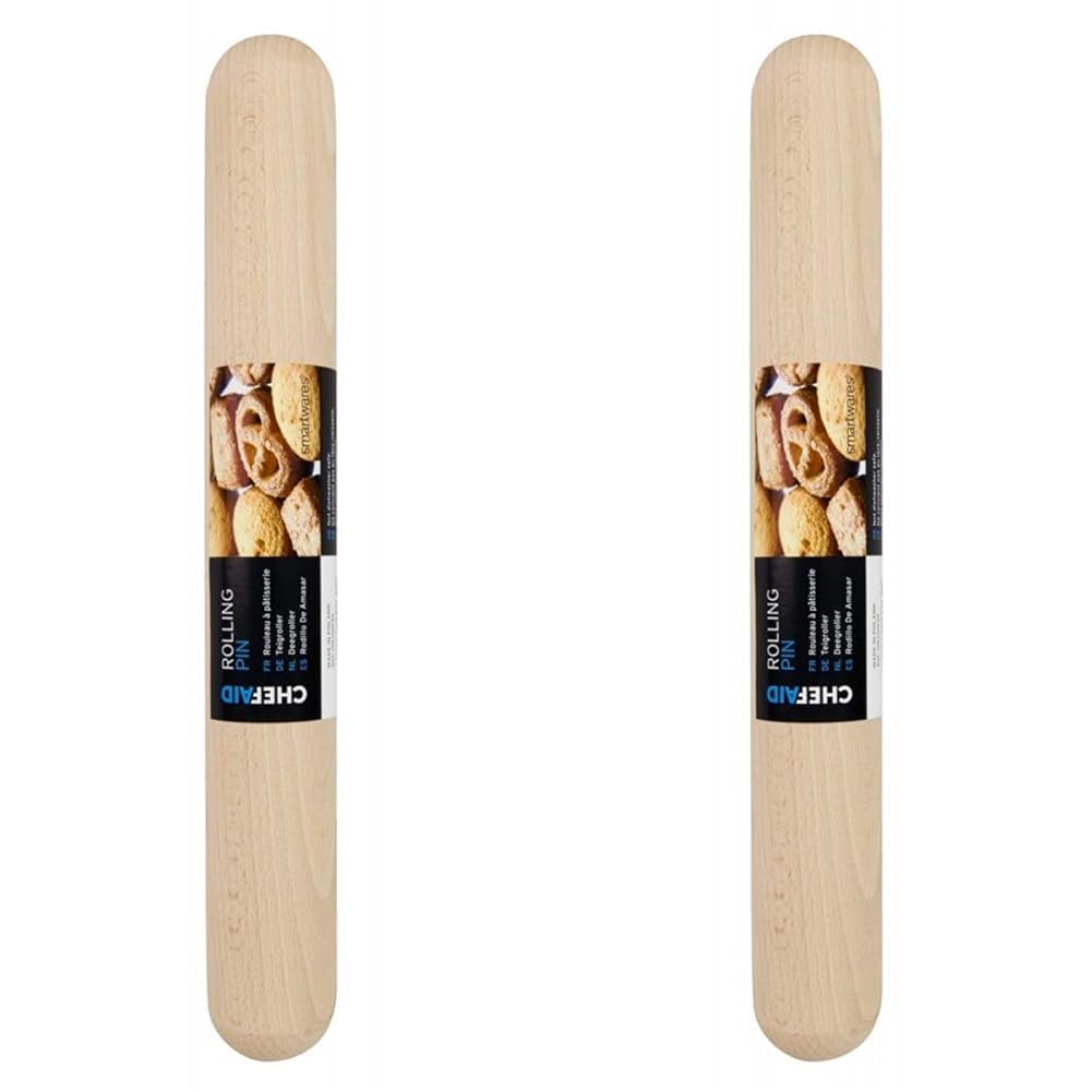 Chef Aid Wooden Rolling Pin, Ideal for All Baking tasks and Perfect for Pastry and Dough Products, Measures 28.5 cm Wide and Made from Well Source Wood, Beige (Pack of 2)