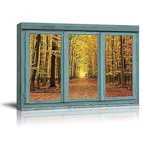 Vintage Teal Window Looking Out Into an Orange...