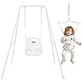 FUNLIO 2 in 1 Swing Set for Toddler & Baby Jumper, Heavy Duty Kids Swing & Bouncer with 4 Sandbags, Foldable Metal Stand for Indoor/Outdoor Play, Easy to Assemble and Store - White