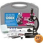 AMSCOPE-KIDS M30-ABS-KT1 Beginner Microscope Kit, LED and Mirror Illumination, 120x - 1200x Six Magnifications, Metal Frame and Base, Includes 48-Piece Accessory Set and Case