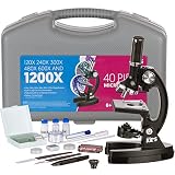 AmScope-KIDS 120X-240X-300X-480X-600X-1200X Educational Beginner Biological Microscope Kit with Metal Frame
