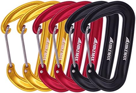 12KN Snag-Free Wiregate Carabiners Set with Pouch - Lightweight 7075 Aluminum Biners (Set of 4/6) - Best for Hammocks, Clipping On Camping Accessories, Keychains and More, Black+Red+Gold