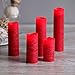 Flameless Tall Red Pillar Candles, Set of 5, Glowing LEDs, Distressed Wax Finish, Remote & Batteries Included