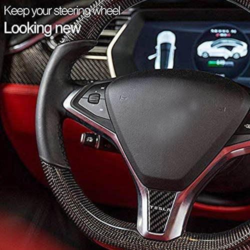 CoolKo Carbon Fiber Steering Wheel Down Black Sticker Modified Decoration Compatible with Model S and Model X [1 Piece] - Thumbnail 4
