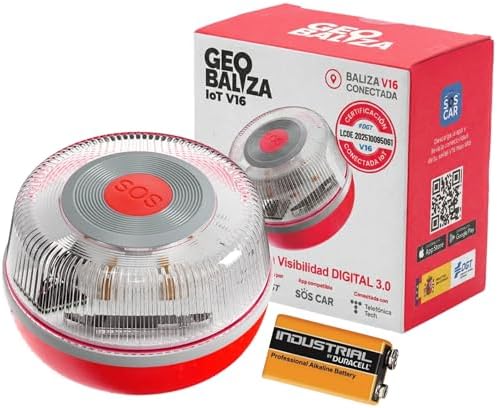 Baliza V16 Homologada DGT con Geolocalizador | Luz de Emergencia Coche Certificada DGT 3.0 | 12 Años Conectividad - V16 Homologada 2026- Compatible con la app SOSCar