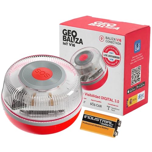 Baliza V16 Homologada DGT con Geolocalizador | Luz de Emergencia Coche Certificada DGT 3.0 | 12 Años Conectividad - V16 Homologada 2026- Compatible con la app SOSCar