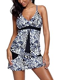 Asvivid Traje de baño de dos piezas con estampado de espalda cruzada con falda de bikini en la parte inferior S-XXXL