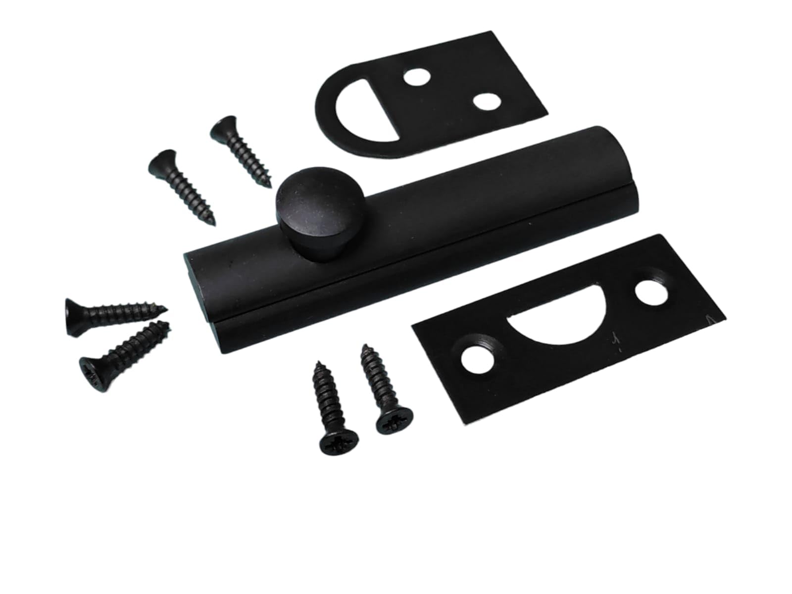 63mm Door Bolt Matt Black Flat Slide Lock for Cupboards Cabinets & Internal Doors with Screws – 1 Pack