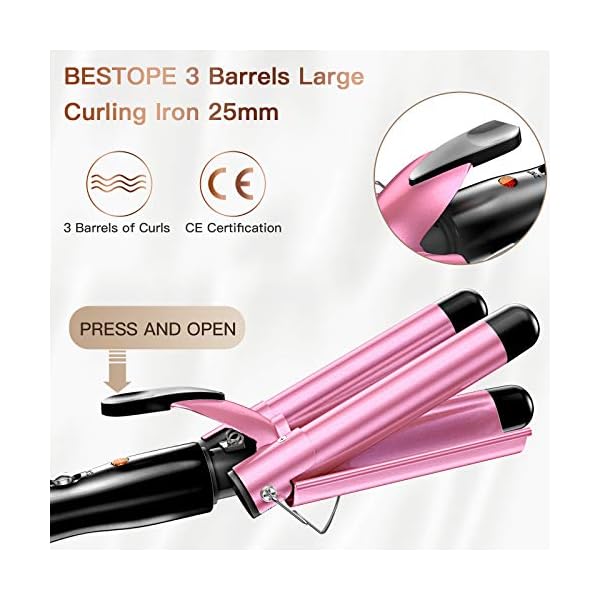 3-Barrel-Hair-Waver-BESTOPE-Hair-crimpersTongs-25mm-Hair-Curling-Iron-Tourmaline-Ceramic-Curling-Wand-Beach-Wave-for-Long-Hair-Styling-with-2-Temperature-Mode-Control-Pink 3 Barrel Hair Waver, BESTOPE Hair crimpers/Tongs 25mm Hair Curling Iron Tourmaline Ceramic Curling Wand Beach Wave for…