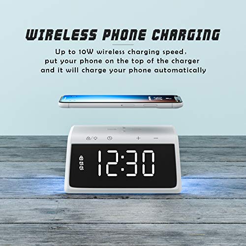 Wireless Charging Alarm Clock for Bedroom, Pointuch Digital Alarm Clock