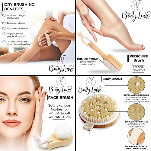 Premium Dry Brushing Body Brush Set Natural Boar Bristle Body Dry