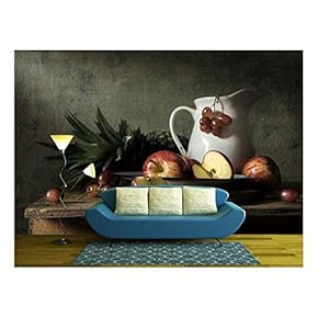 Still Life with Fruits on Wood Table - Removable Wall Mural | Self-Adhesive Large Wallpaper - 66x96 inches