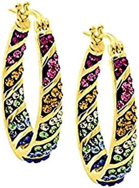 18kt Gold Plated Graduated Multi Color Crystal Hoop Earrings- Made with Austrian Crystals