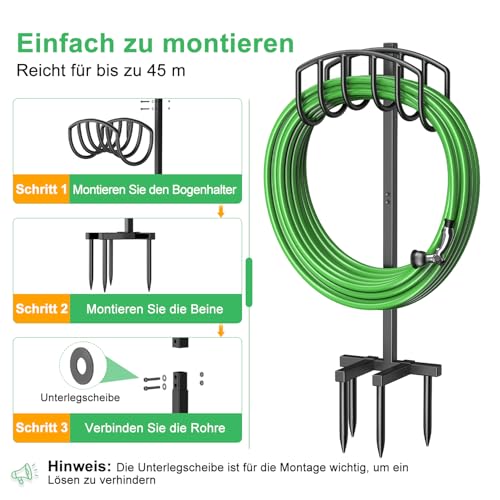 iRhodesy 109.5 cm Garden Hose Holder, Stable Garden Pipe Stand, Simple Style Hose Holder, Freestanding, Removable Metal Water Hose Stand, Hose Stand for Yard, Lawn Place