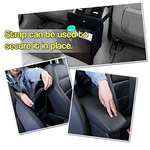 Zone Tech Portable Comfortable Fully Leak Proof Mini Vehicle Waste Bag - Classic Black Premium Quality Black Universal Traveling Portable Car Trash Can for Container Waste Storage and Rubbish - Thumbnail 4