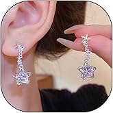 Dainty Cubic Zirconia Dangle Earrings for Women Teen Girls Trend Cute 14k Gold Silver Tiny Drop Earrings Geometric Star Earrings Wedding Jewelry Gift
