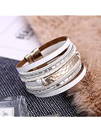 Brazalete de cuero multicapa hecho a mano de aleación con hebilla magnética para mujeres y niñas, regalo de 17 millas