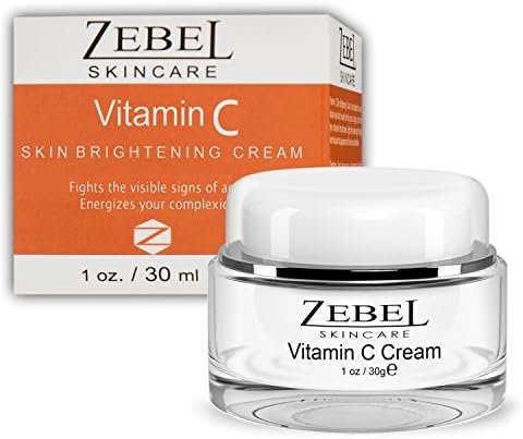 Vitamin C Skin Brightening Cream - Dark Spot Corrector, Skin Tone, Firming, Dark Circles - Vitamin E, Peptides, Aloe Vera and Orange Peel - 1 fl. oz. - Zebel Skincare