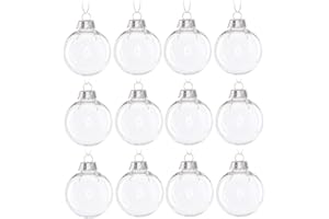 Wenosda 12PCS Clear Plastic Acrylic Fillable Ball Ornament Set, 2.36" DIY Christmas Balls for Holiday Ornaments, Christmas Tree Ornaments,Wedding,Party and Home Decor(60mm/2.36in 12pcs)