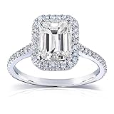 Emerald Moissanite Engagement Ring with Diamond 2 CTW 14k White Gold