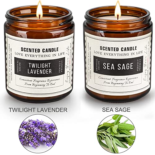 Christmas Candles for Home Scented - 7.1Oz Candles Gifts Set for Women, Lavender + Sage Aromatherapy Candles Soy Wax Jar Candles Set, Birthday Yoga Mothers Candle Gift Set（2 Packs）