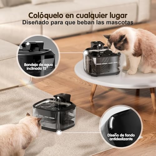 Fuente de Agua para Gato Inalámbrica, 4.5L Automática Bebedero para Gato y Perro con Acero Inoxidable Bandeja de Agua,Ultrasilencioso Fuente para Mascota de Gran Capacidad con Sensor de Movimiento
