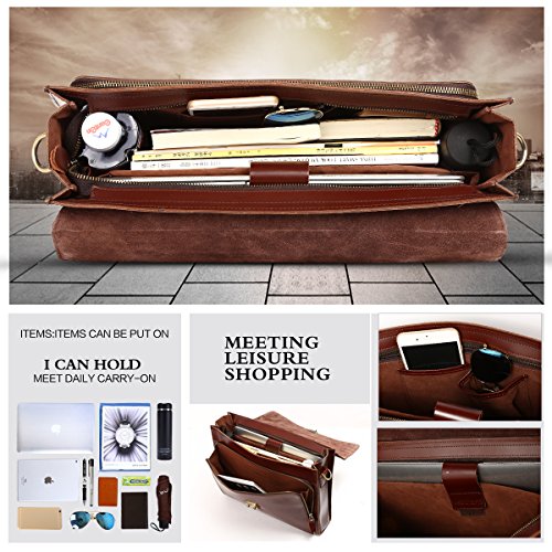 Leathario Leather Briefcase for Men Leather Laptop Bag Shoulder Messenger Bag Business Work Bag (Brown-273) - Thumbnail 4