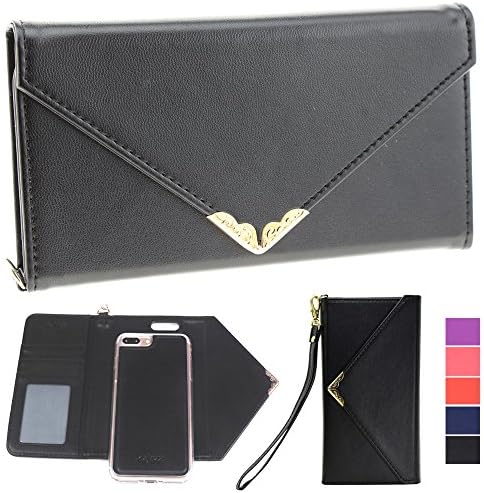 IPhone 7 Plus Wallet Case,Rejazz [Black] Envelope Flip Handbag Shell Women Wallet PU Leather Magnetic Detachable Cover Cases with Credit Card ID Holders Wrist Strap for Apple Iphone 7 Plus 5.5" 