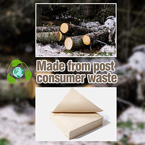 Recycled Post Consumer Napkins, Compostable Biodegradable Unbleached Eco Lunch Napkins, 50 PCS Disposable Dinner Napkin