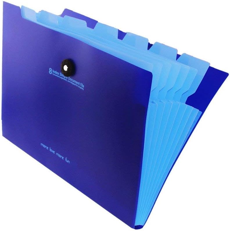 Portable Accordion Expanding File Folder Multi-Pockets, Letter Size Archival Organizer Waterproof A4 Paper Size Classification Document Folders Elastic Rope Closure (Blue)