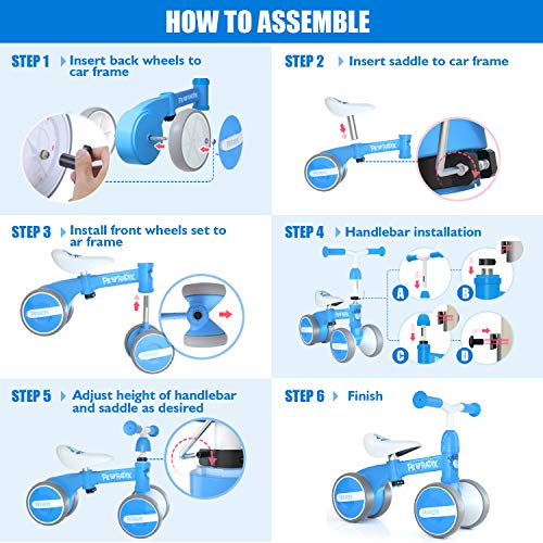 Peradix Bicicleta Sin Pedales para Niños y Niñas,Bici Sin Pedales de Manillar y Sillín Ajustables para Niño 1-3 Año Juguetes Equilibrio Triciclos Bebes