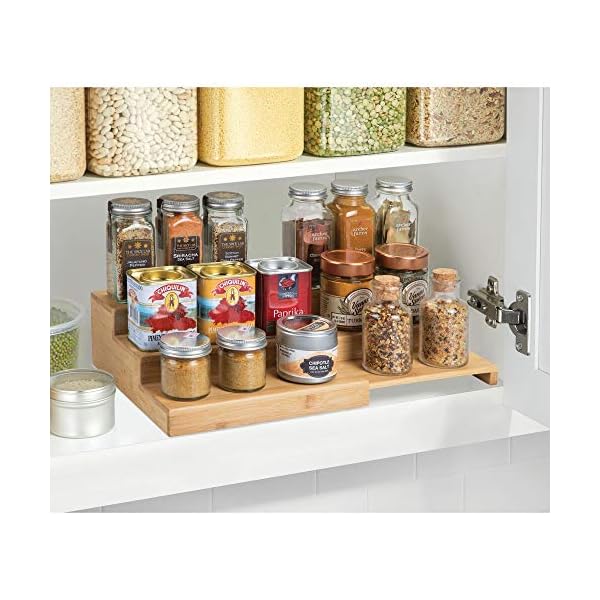 mDesign-Wood-Free-Standing-Storage-Shelves-Extendable-Three-Tiered-Kitchen-Storage-Unit-Ideal-for-Use-as-a-Jar-Organiser-and-Spice-Rack-Natural mDesign Wood Free-Standing Storage Shelves - Extendable Three-Tiered Kitchen Storage Unit - Ideal for Use as a Jar…