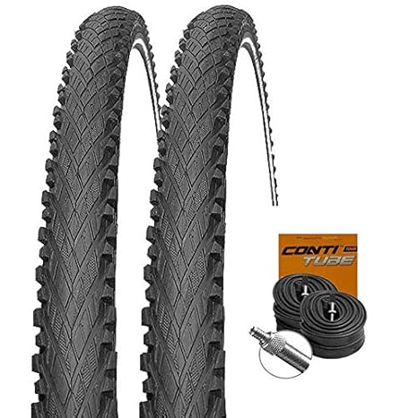 Set: 2 x Impac Crosspac Reflex Fahrrad Reifen 26x2.00/50-559 + 2 Conti SCHLÄUCHE Blitzventil