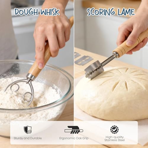 Baking Supplies Set, Banneton Bread Proofing Basket, Sourdough Baskets with Dough Whisk Lame Dough Scraper Bowl Scraper Silicone Brush