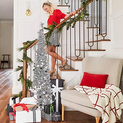 HOHOTIME Sapin Noel Décoration, Tinsel de Noël de Sapin Pliable de 1,5 m, Arbre de Noël Sapin de Noël Décoration Scintillantes Maison Intérieur Extérieur