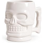 Skull Coffee Mug, Large Ceramic Gothic Cup for Halloween, White, 17 oz | Sculpted 3D Head Bone for Witch Stuff, All Year Round Spooky Drinkware for Hot or Cold Drinks, Goth and Horror Fan Gift Ideas