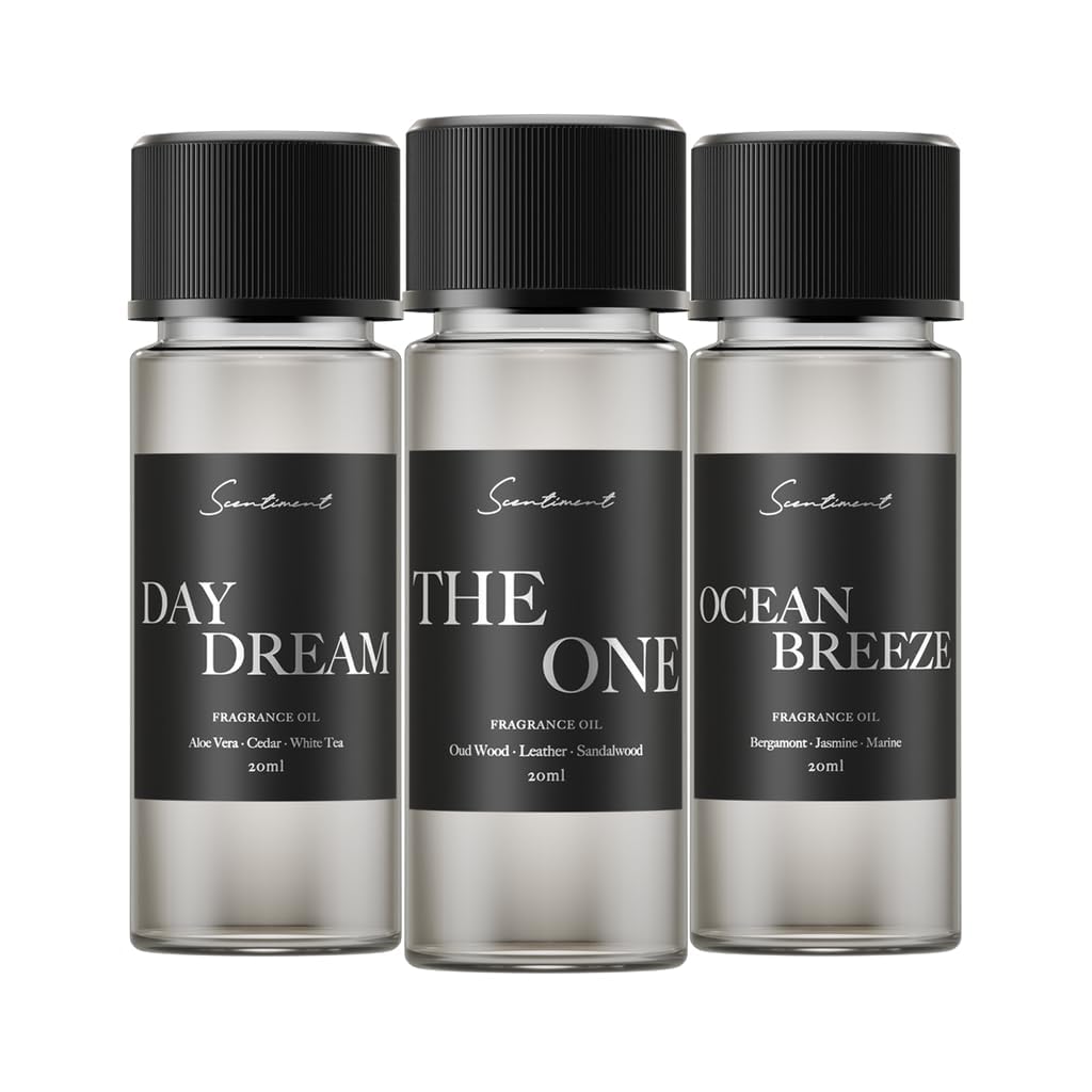 Photo 1 of Scentiment Hotel Diffuser Oil Discovery Kit | Inspired by Five-Star & Luxury Hotel Scents | Aromatherapy Oils with Notes of Cardamom, Tuscan Leather, and Sandalwood (20ml, Top 3 Scents)