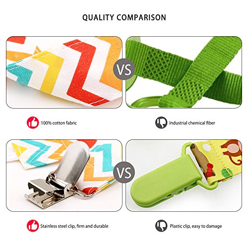 Pacifier Chian, EocuSun 4 Pack Girls Baby Pacifier Clips Leashes Dummy Clip Teething Ring Holder for Soothie Pacifier, Baby Drool Bibs