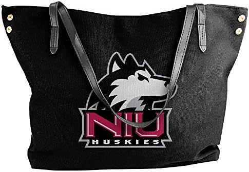 FRENDIY Northern Illinois University NIU Huskies Travel Black Canvas Boat Tote Bag For Women Teens College Black