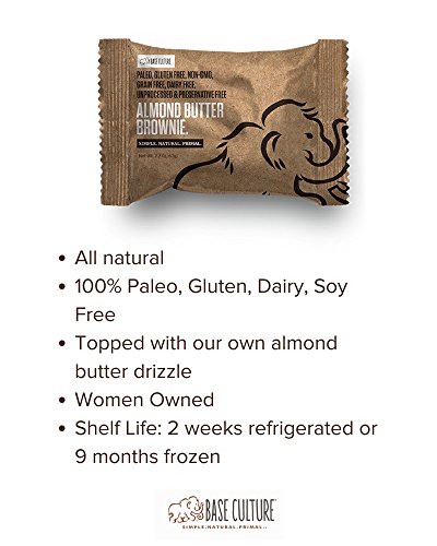 Base Culture Almond Butter Brownie | All Natural 100% Paleo, Gluten, Grain, Dairy, and Soy Free & No Added Sugar (6g Protein per Serving, 10 Count)