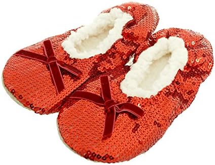 Zegee Ballerina Bling Metallic Shine Frenulum Butterfly Knot Womens Cozy Sequin Slippers (M 7-8, Red)