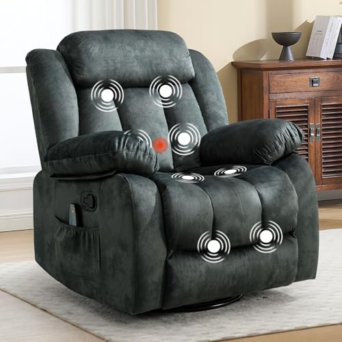 ANJ Classic Manual Swivel Rocker Recliner Chair with Massage and Heat, Rocking Recliners for Adults with Side Pocket, Single Overstuffed Heavy Duty Reclining Sofa Chair for Living Room,Bedroom,Grey
