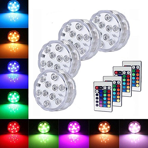 Pack of 4Pcs Submersible LED Lights RGB Multi Color Waterproof Remote Control Battery Powered Vase Lights for Fountain Pool Hot Tub Wedding Pond Decoration Centerpieces Vase Party