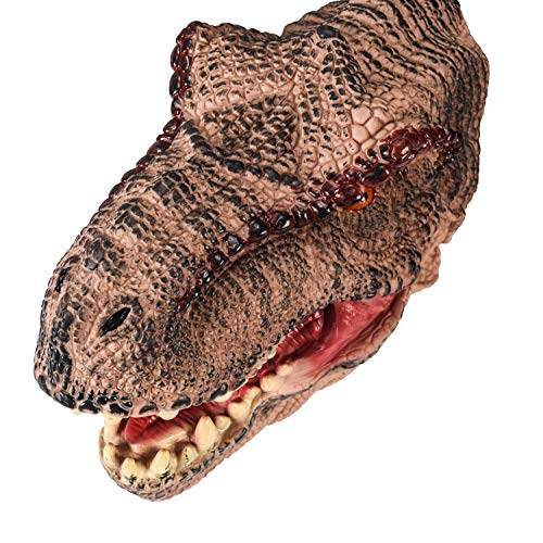 DLseego Dinosaur Hand Puppets Toys Soft Rubber Realistic Spines Dragon Role Play Toy for Kids and Adult-Tyrannosaurus-Brown